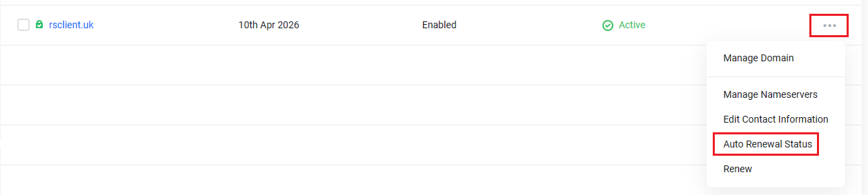 Selecting Auto Renewal Status